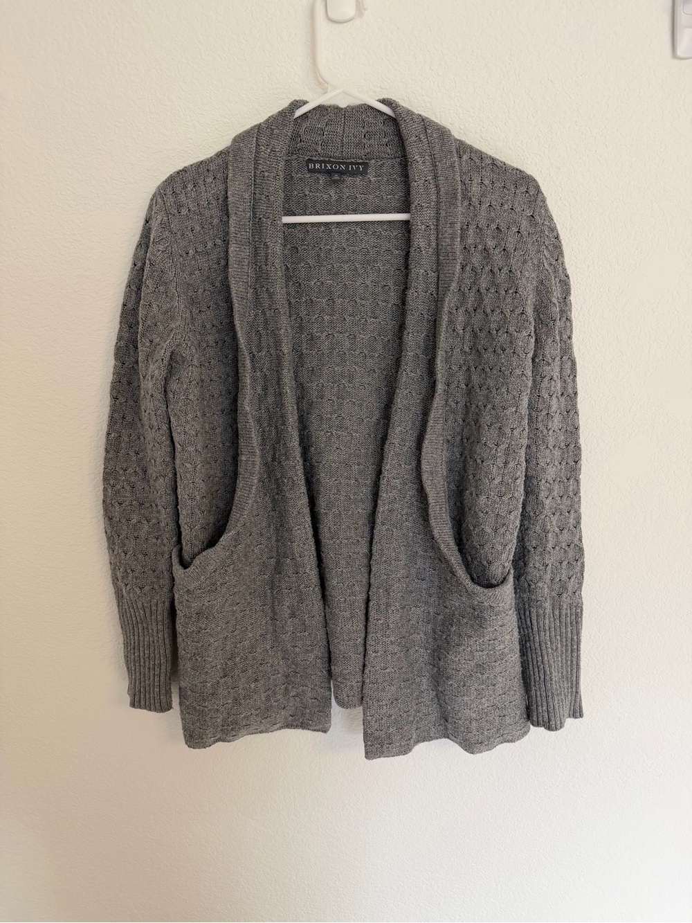 Brixon Ivy Heather Gray Textured Open-Front Cardigan
